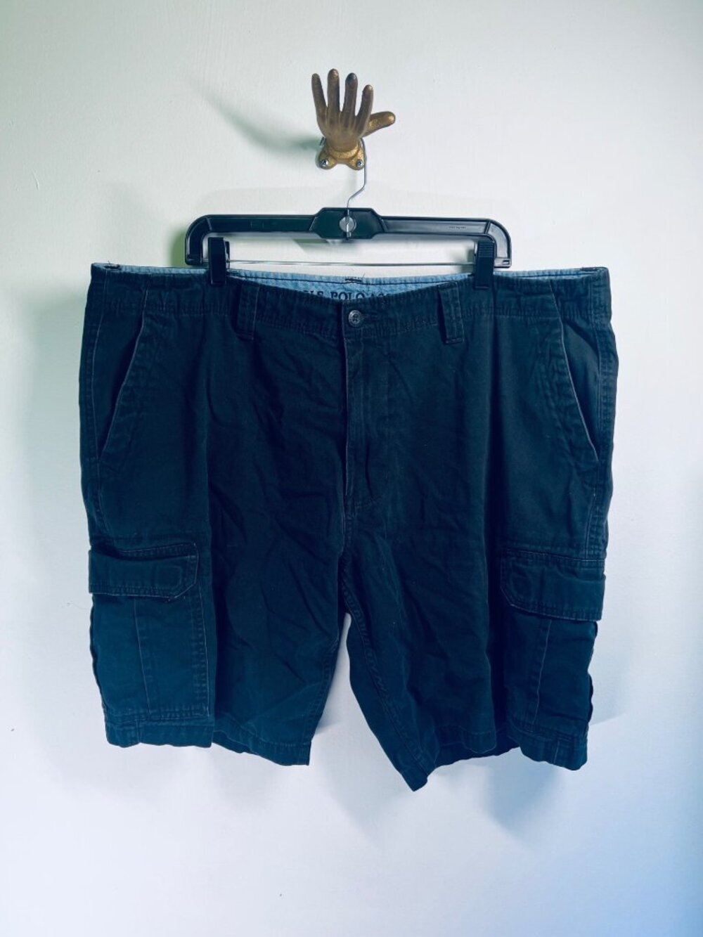 U.S. Polo Assn. Mens Black Cargo Shorts W44 With Button Pockets & Belt Loops